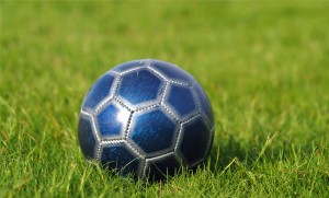 A blue soccer ball