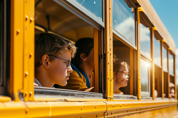 Children riding a school bus