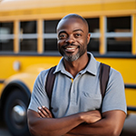 Smiling school bus driver